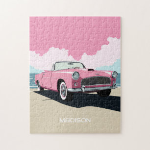 Custom Name Pink Classic Car Jigsaw Puzzle