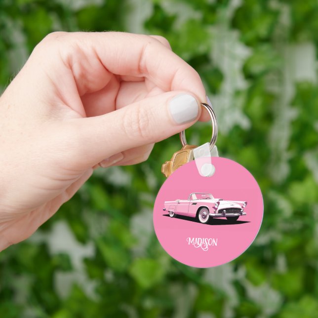 Custom Name Pink Classic Car Key Ring (Hand)