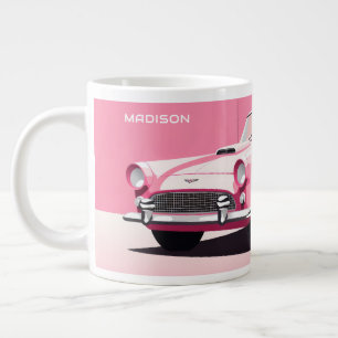 Custom Name Pink Classic Car Large Coffee Mug