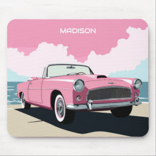 Custom Name Pink Classic Car Mouse Mat