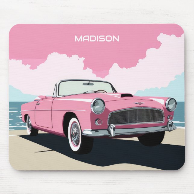 Custom Name Pink Classic Car Mouse Mat (Front)