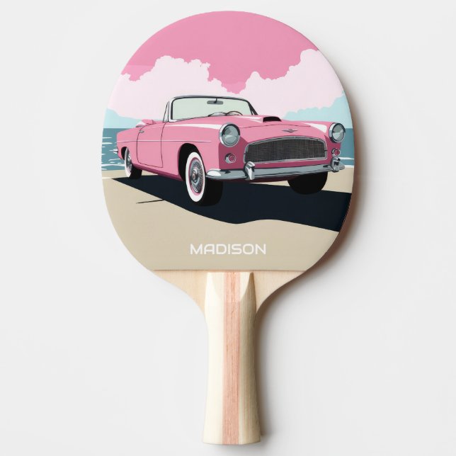Custom Name Pink Classic Car Ping Pong Paddle (Front)