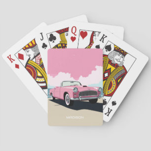 Custom Name Pink Classic Car Playing Cards