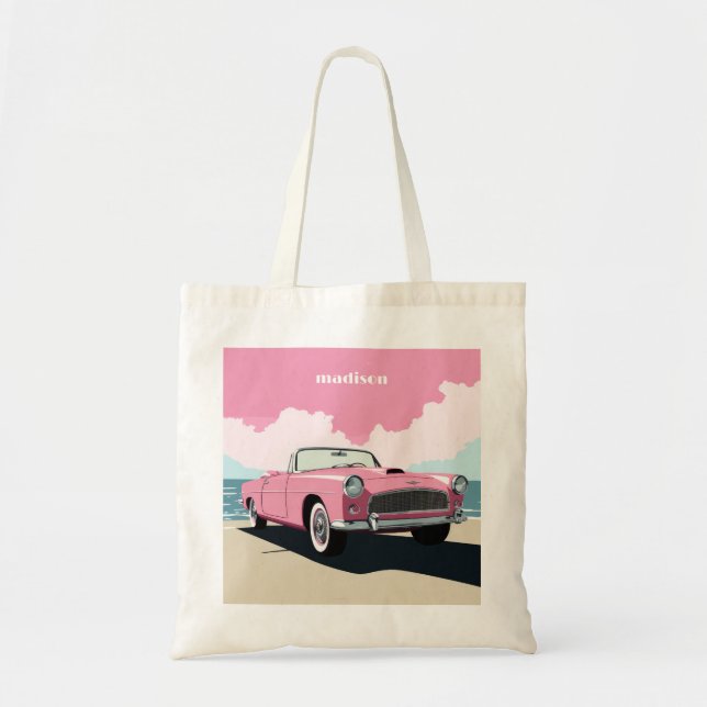 Custom Name Pink Classic Car Tote Bag (Front)