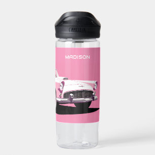 Custom Name Pink Classic Car Water Bottle