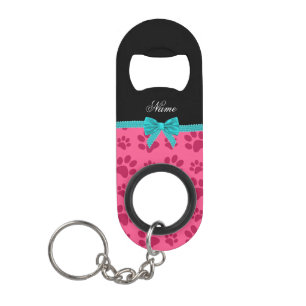 Custom name pink dog paws turquoise bow