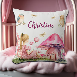 Custom Name Pink Fairy Mushrooms Cushion