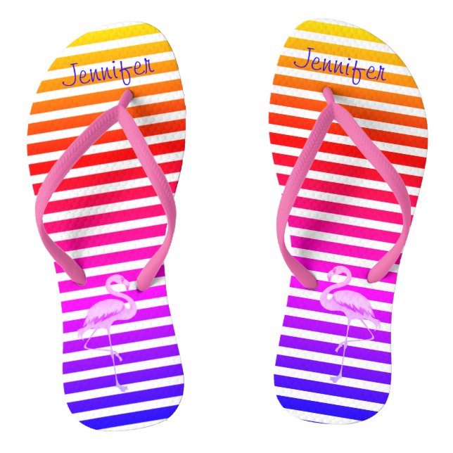 Custom Name Pink Flamingo Flip Flops (Footbed)