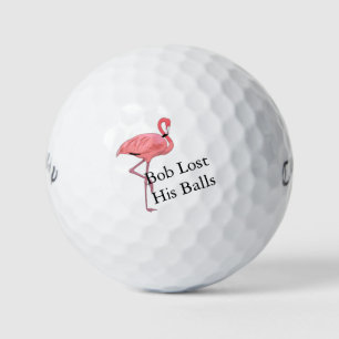 Custom Name Pink Flamingo Golf Humour Balls