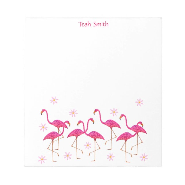 Custom Name Pink Flamingos Notepad (Front)