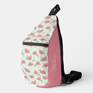 Custom Name Pink Flamingos Pattern Sling Bag