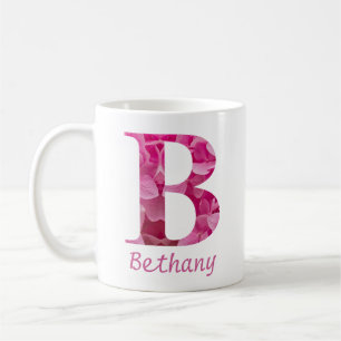 Custom Name Pink Floral Alphabet Letter "B" Mug