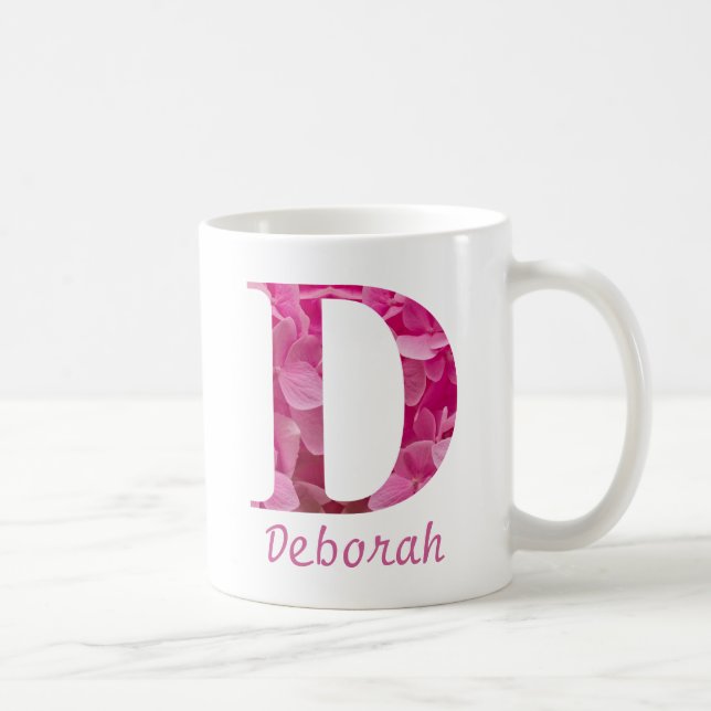 Custom Name Pink Floral Alphabet Letter "D" Mug (Right)