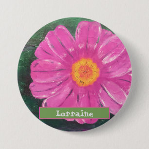 Custom Name PINK Flower Acrylic Painting 7.5 Cm Round Badge
