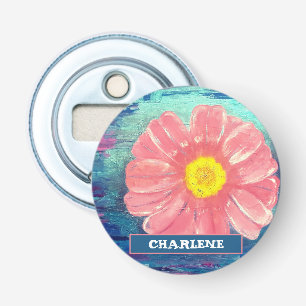 Custom Name PINK Flower Acrylic Painting Bottle Opener
