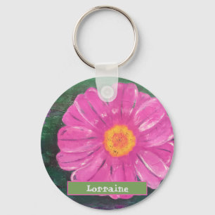 Custom Name PINK Flower Acrylic Painting Key Ring