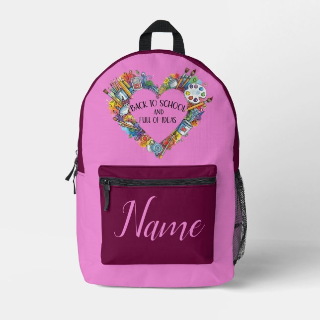 Custom Name Pink Girls Back to School  Printed Backpack (Front)
