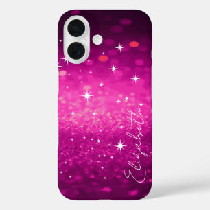 Custom Name Pink Glitter iPhone 16 Case