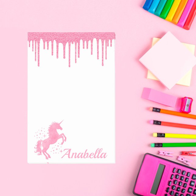 Custom Name Pink Glitter Drips Stars and Unicorn   Post-it Notes (Creator Uploaded)