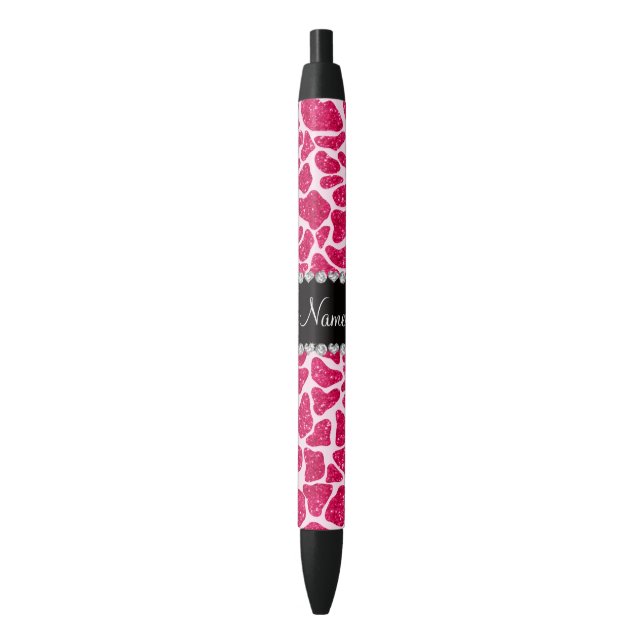 Custom name pink glitter giraffe black ink pen (Front Vertical)