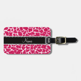 Custom name pink glitter giraffe luggage tag