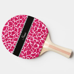 Custom name pink glitter giraffe ping pong paddle