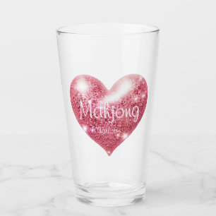 Custom Name Pink Glitter Heart Elegant Mahjong Glass