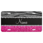Custom name pink glitter light grey zebra stripes