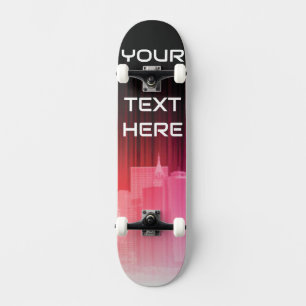 Custom Name Pink Gradient City Skyline Skateboard