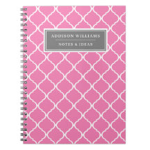 Custom Name Pink Grey Lattice Pattern