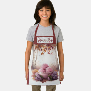 Custom Name Pink Ice Cream Lilac Floral Apron