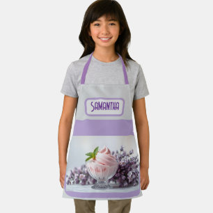 Custom Name Pink Ice Cream Lilac Floral Apron