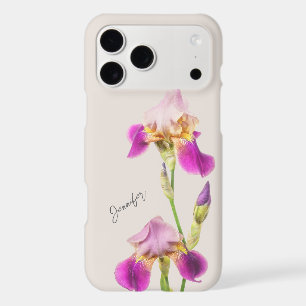 Custom Name Pink Iris Floral Elegant Botanical