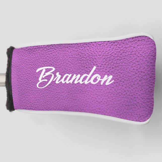 Custom name pink leather golf head cover (Front)