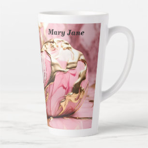 Custom Name Pink Marble & Gold Latte Mug