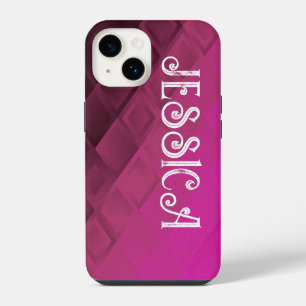 Custom name pink ombre shapes iPhone 14 case