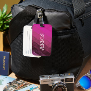 Custom name pink ombre shapes luggage tag