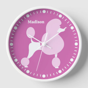 Custom Name Pink Poodle Clock