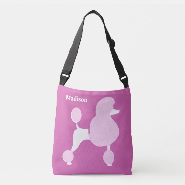 Custom Name Pink Poodle Crossbody Bag (Front)