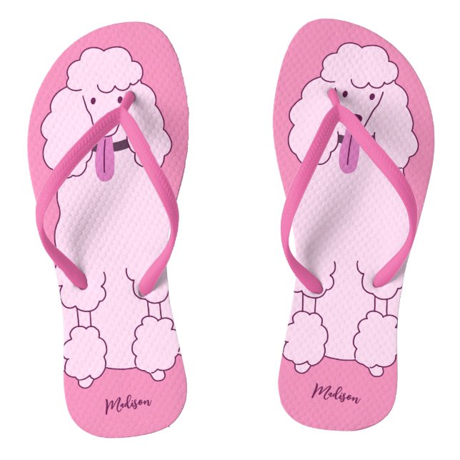 Custom Name Pink Poodle Flip Flops (Footbed)