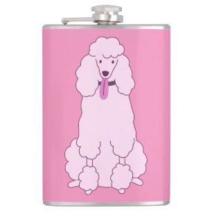 Custom Name Pink Poodle Hip Flask