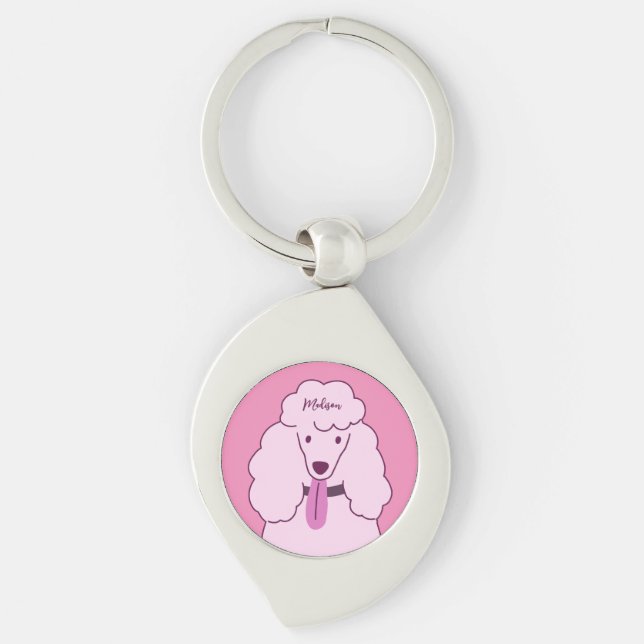 Custom Name Pink Poodle Key Ring (Front)