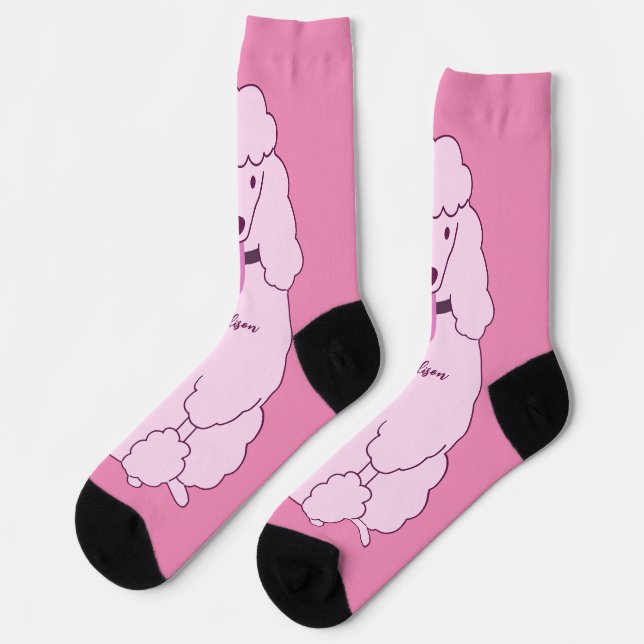 Custom Name Pink Poodle Socks (Left)