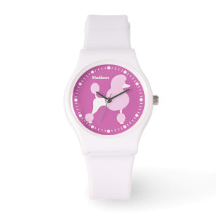 Custom Name Pink Poodle Watch