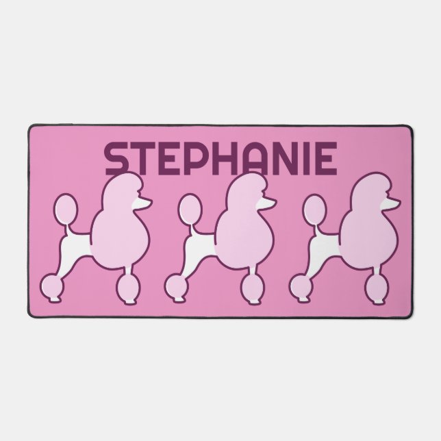 Custom Name Pink Poodles Desk Mat (Front)