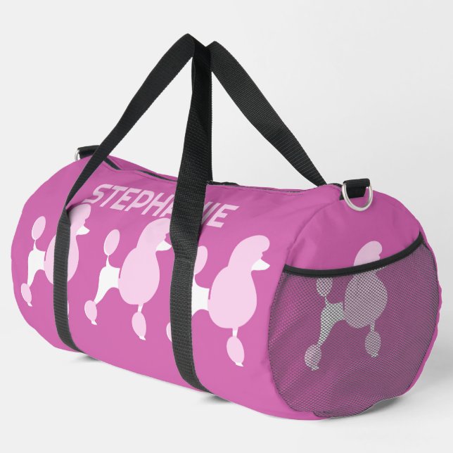 Custom Name Pink Poodles Duffle Bag (Right Corner)