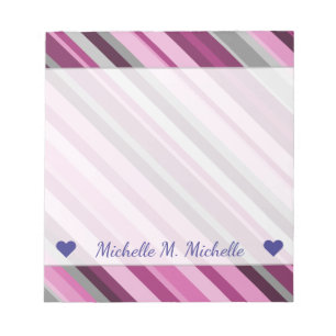 Custom Name + Pink/Purple/Grey Stripes Notepad