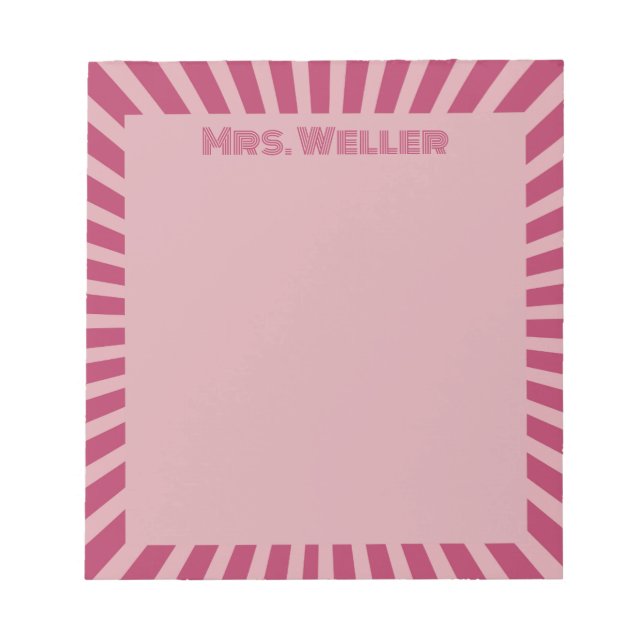 Custom Name Pink Retro Teacher Appreciation  Notepad (Front)
