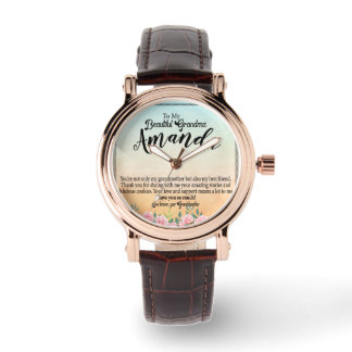 Custom Name Pink Rose Message for Grandma Watch