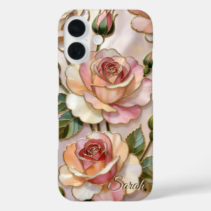 Custom Name Pink Rose Phone Case Elegant Floral